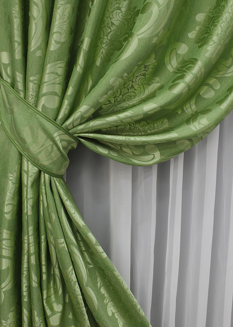 Комплект готовых штор VR-Textil Жаккард Лион № 607ш Оливковый 150х270 см 2 шт (30-375) Киев - изображение 5