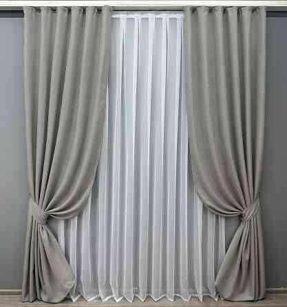 Комплект готовых штор VR-Textil Лен Мешковина № 1016ш Светло-серый 150х270 см 2 шт (30-815) Киев