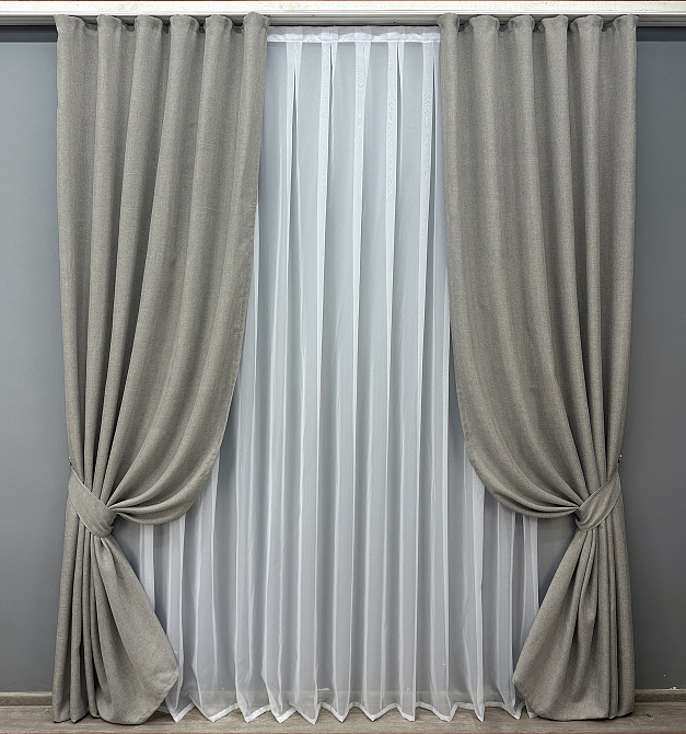 Комплект готовых штор VR-Textil Лен Мешковина № 1016ш Светло-серый 150х270 см 2 шт (30-815) Киев - изображение 2