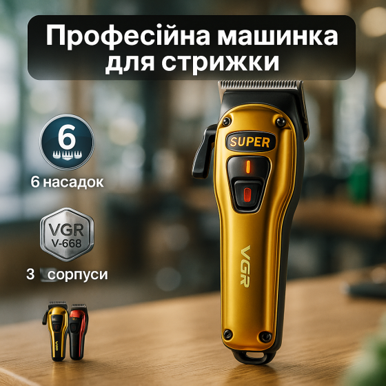 Електромашинка для стрижки VGR V-668, Професійна машинка для стрижки волосся та бороди UD-27 Львів