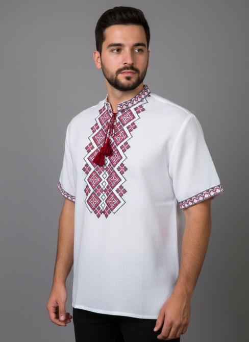 Мужская рубашка-вышиванка на короткий рукав Праздничная красная Киев - изображение 2