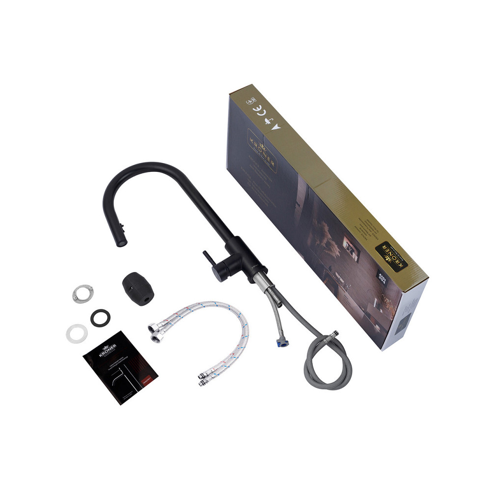 Змішувач для кухні з висувним виливом Kroner KRP Edelstahl Klassisch - SCH03915 чорний Київ - фото 10