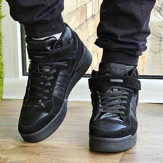 Високі Зимові Кросівки Adidas Forum з МЕХОМ Чорні Чоловічі Черні Черні Черні Черні Черевики Адідас (розміри: 43,44,45) Дніпро