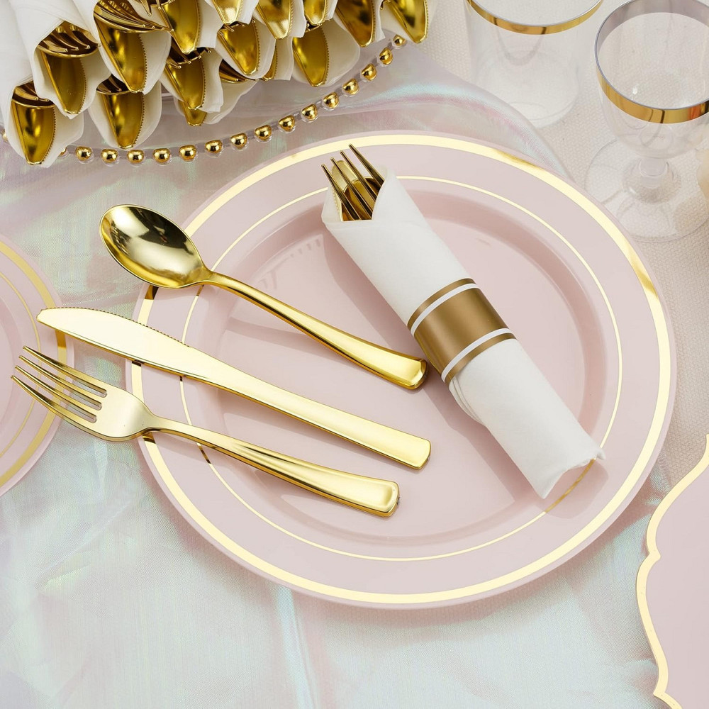 Набор пластиковых столовых приборов 18 шт качественных (ножи,вилки, ложки).Многоразовая посуда, золотые Каменец-Подольский - изображение 6