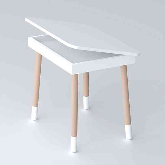 Дитячий дерев'яний столик з відкидним верхом 53×60×45, стіл з нішею в дитячу, білий Київ