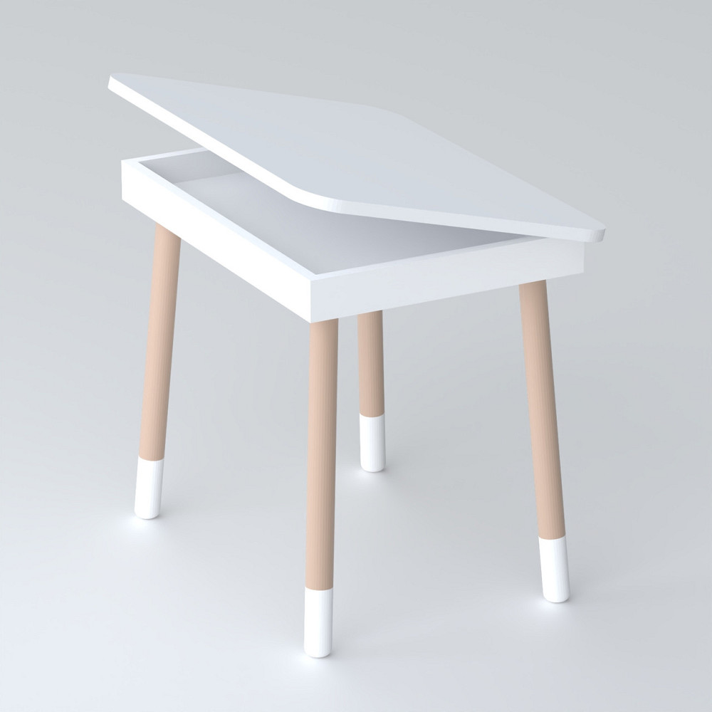 Дитячий дерев'яний столик з відкидним верхом 53×60×45, стіл з нішею в дитячу, білий Київ - фото 1