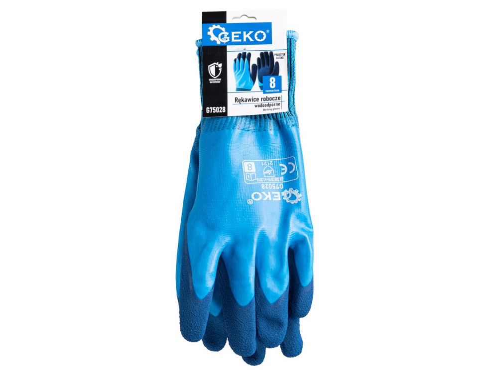 Рукавиці робочі "GeKo" водовідпорні поліестерові покриті рифленим латексом, голубо-синього кольору, розмір  8 Киев - изображение 5