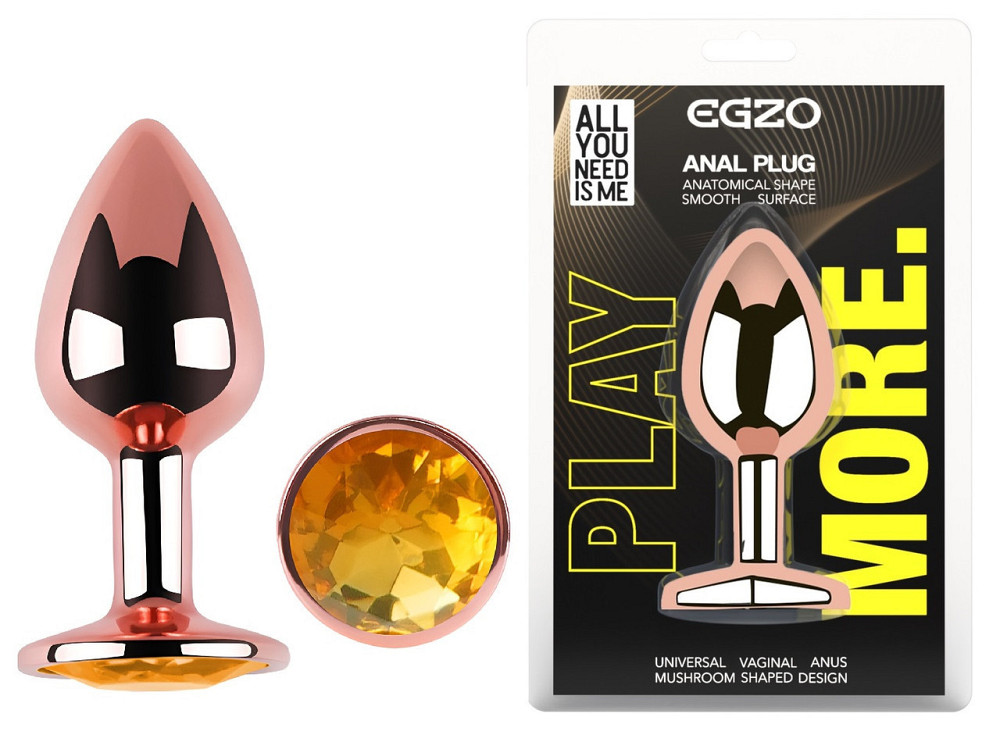 Анальная пробка с кристаллом EGZO - Rose Gold Round Plug Yellow size M Sex Aura Киев - изображение 1