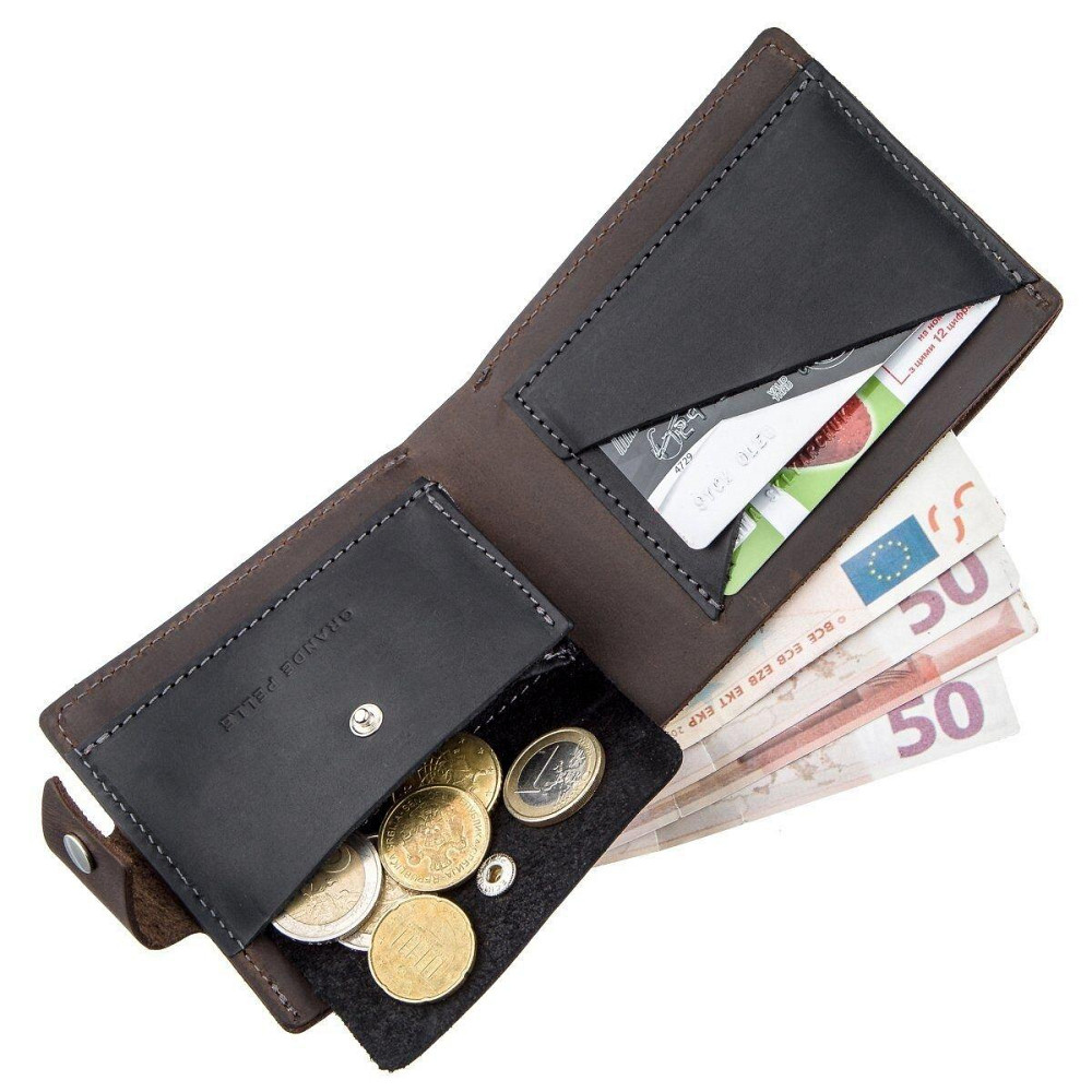 Солідне чоловіче портмоне вінтажну в комбінації двох кольорів Коричнева (GRANDE PELLE) Київ - фото 4