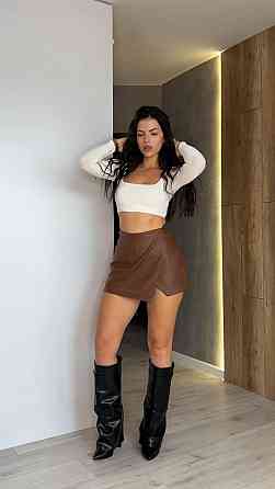 Женская короткая юбка-шорты матовая эко-кожа на замше Шоколад, 42/44 Одесса