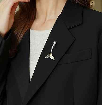 Брошь Рыбий хвост с жемчугом, элегантная брошь морской стиль, женская брошь на пиджак или пальто Киев