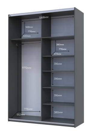 Шафа-купе двохдверна Doros G-Caiser 160х60х240 см Графіт/1 Дзеркало (DRS-011032) Дніпро