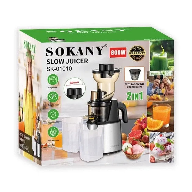 Соковижималка та морожениця 2в1 Sokany SK-01010 (800 Вт): шнекова соковижималка для соку, домашнього морозива Одеса - фото 2