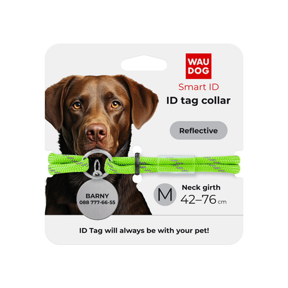 Шнурок для адресника з паракорду WAUDOG Smart ID, світловідбиваючий, розмір М, діаметр 4 мм, довжина 42-76 см салатовий Київ - фото 3