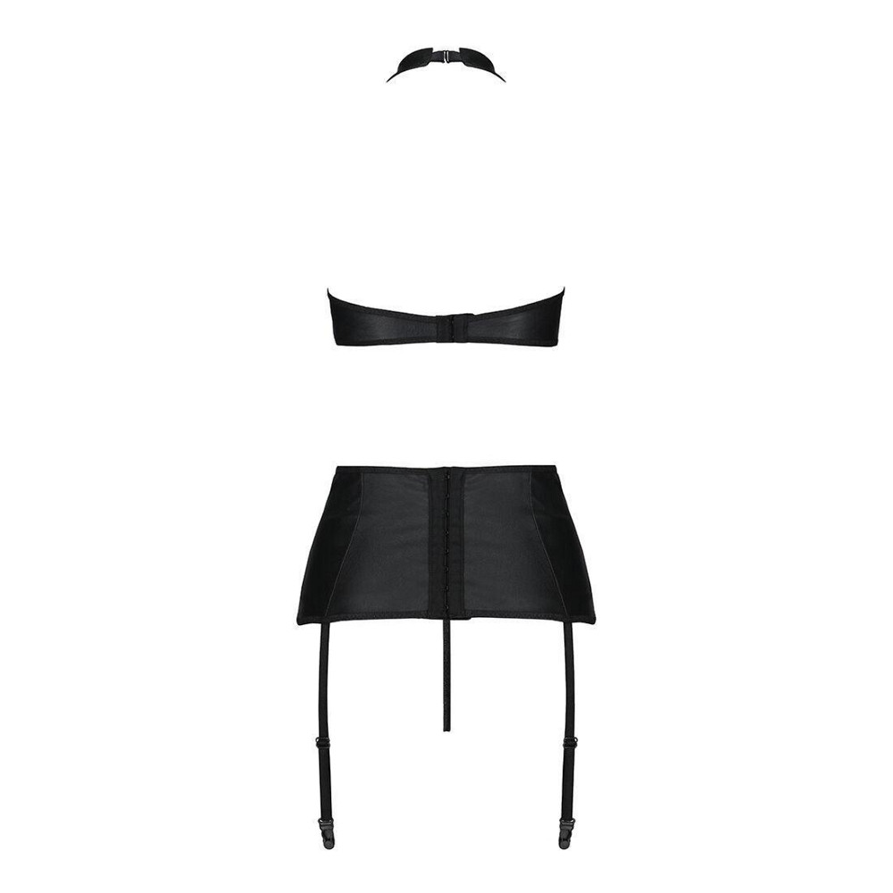 Комплект з еко-шкіри з імітацією шнурівки Passion NANCY SET L/XL black топ, трусики, пояс для панчіх Sex Aura Київ - фото 4
