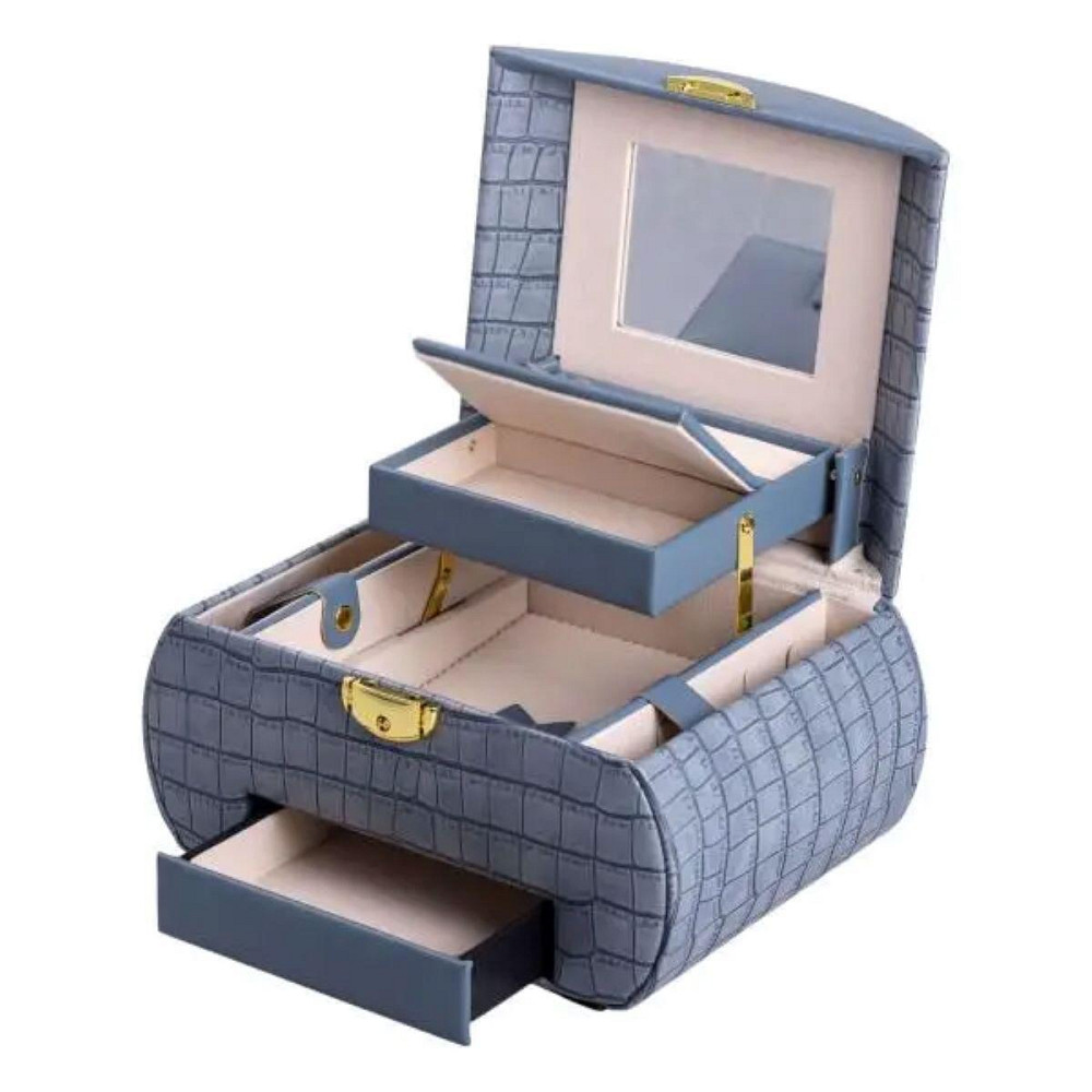 Скринька для прикрас з еко шкіри 3 яруси із замком органайзер для ювелірних виробів HP-5-21BL Київ - фото 2