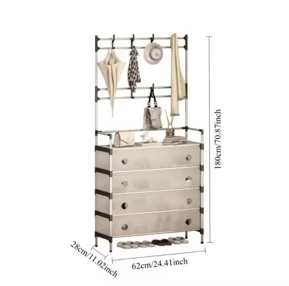 NEW Железная вешалка для одежды + подставка для обуви, 2 в одном, 4 полки Бежевая Коломия - фото 5