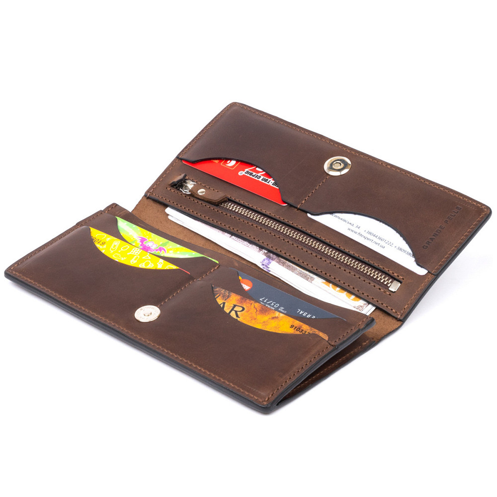 Вертикальный бумажник матовый на магнитной кнопке GRANDE PELLE 11314 Шоколадный Киев - изображение 7