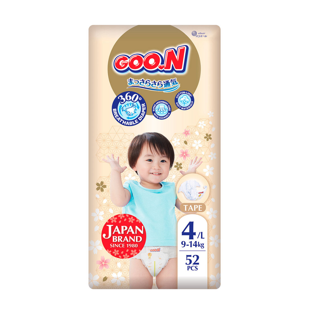 Підгузки Goo.N Premium Soft для дітей (розмір 4(L), 9-14 кг, 52 шт.) Дніпро - фото 1