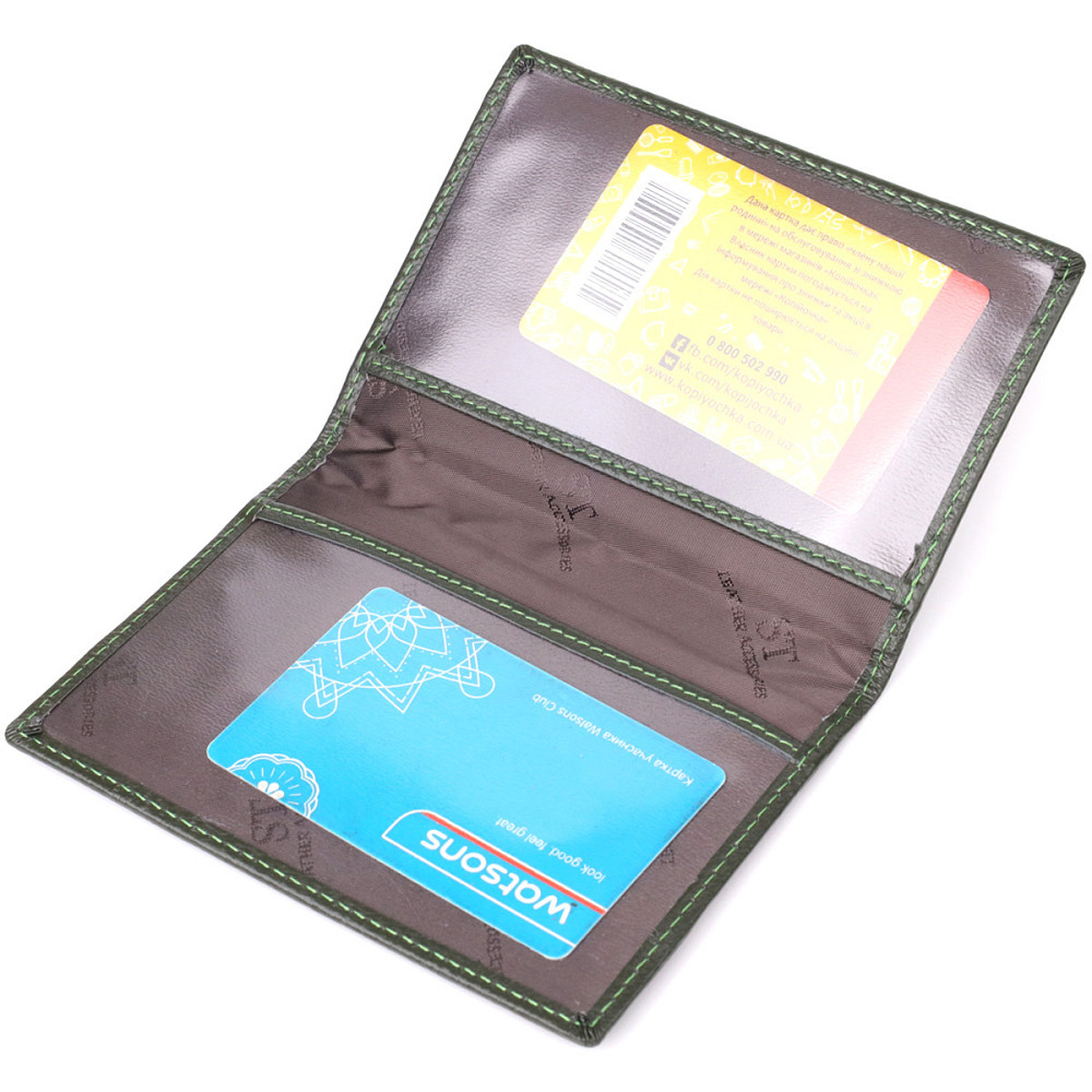 Практичная обложка на паспорт универсального формата из натуральной кожи Зеленый (ST Leather) Киев - изображение 10