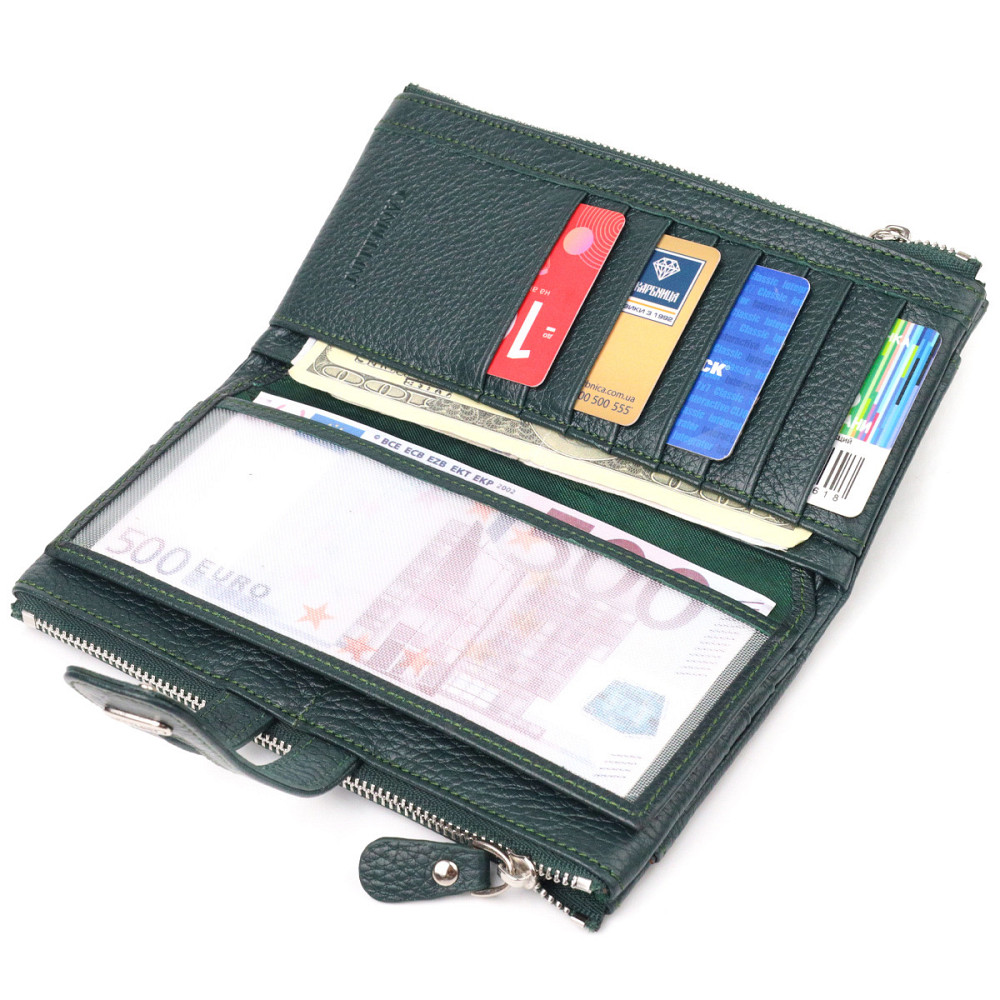 Вместительный кошелек из натуральной зернистой кожи CANPELLINI 21633 Зеленый Киев - изображение 4
