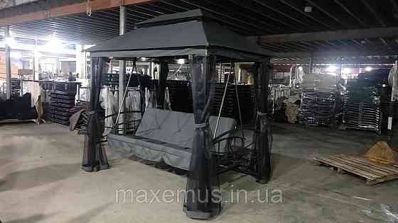 Садовые качели Bonro JD3060 4-х местная раскладная с навесом и москитной сеткой для сада и террасы серая Мостиська