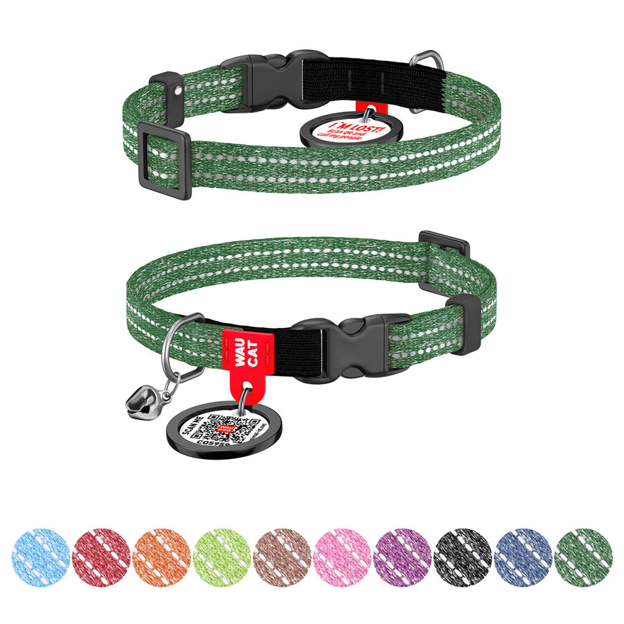 Нашийник для котів з відновленої бавовни WAUCAT Re-cotton з QR паспортом, світловідбиваючий, пл Коломыя - изображение 1
