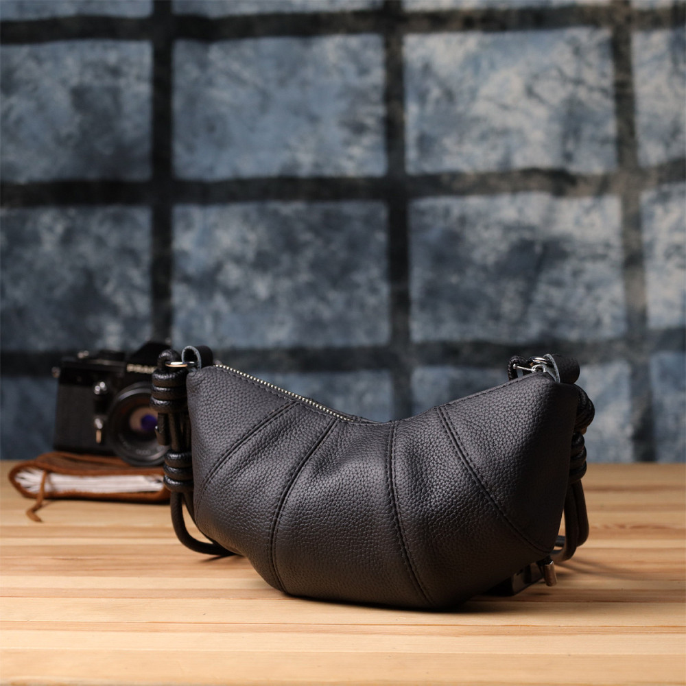 Жіноча напівкругла сумка з натуральної шкіри Vintage 22932 Чорний Київ - фото 10