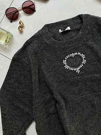 Женский свитер универсального размера с вырезом в виде сердца машинная вязка Антрацит Одесса