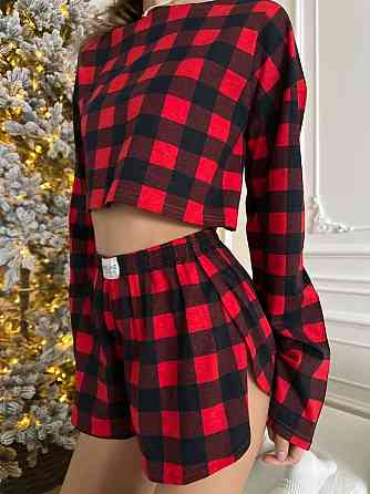 Женская пижама в клетку (шорты+кофта) Одесса