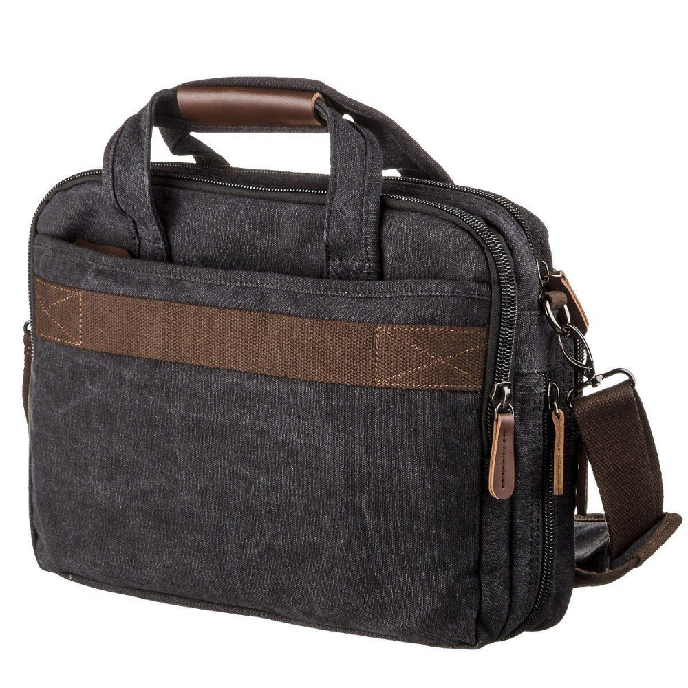 Сумка текстильна для ноутбука на два відділення Чорна (Vintage) Київ - фото 3