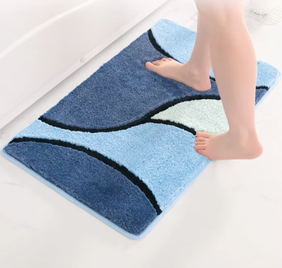 Коврик для ванной и душа коврик для ног в ванную комнату,микрофибра,атискользящий 50х80 см,синий с узором Каменец-Подольский