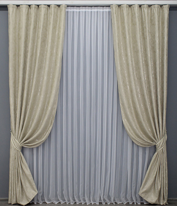 Комплект готових штор VR-Textil Льон мармур Pavliani № 1368ш Бежево-сірий 100х270 см 2 шт (31-617) Київ - фото 2