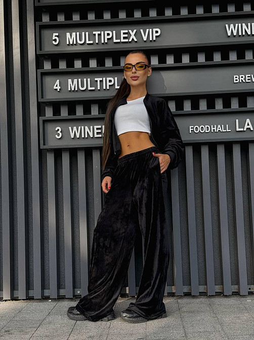 Женский прогулочный костюм двойка: кофта и штаны велюр мрамор Черный, 44/46 Одесса - изображение 4