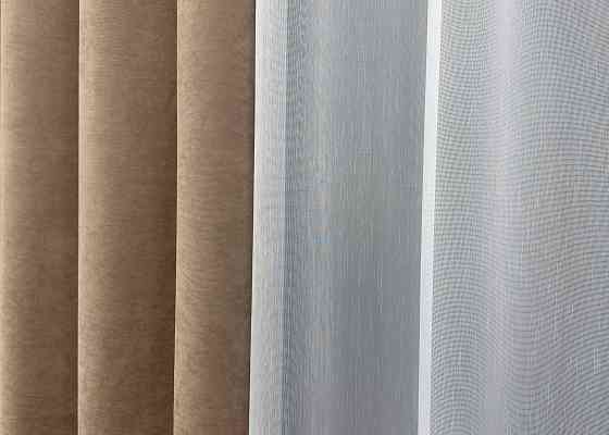 Комплект штор VR-Textil Мікровелюр Petek 100х270 2шт і Тюль 400х270 1701ш-1153т Капучино з білим 71-055/2 Київ