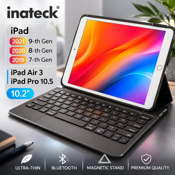 Чохол-клавіатура Inateck для iPad 10.2 7/8/9 покоління, iPad Air 3, iPad Pro 10.5, Bluetooth, ультратонкий, чорний Київ