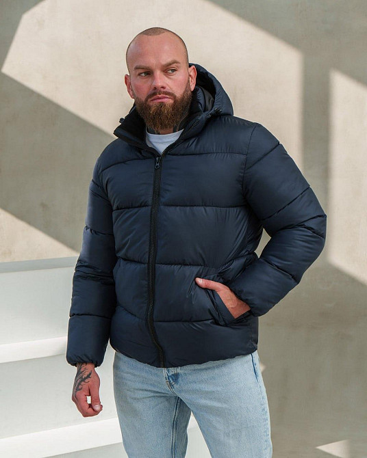Чоловічий пуховик зимовий дутий короткий куртка тепла темно-синя Одеса - фото 4