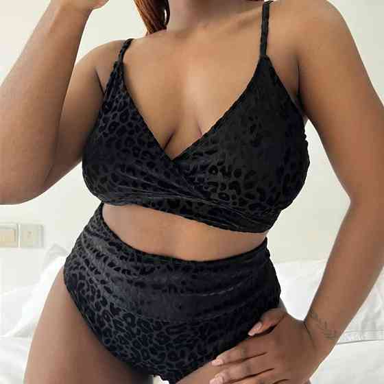 Роздільний купальник великого розміру вельветовий з високою талією 4XL чорний Київ