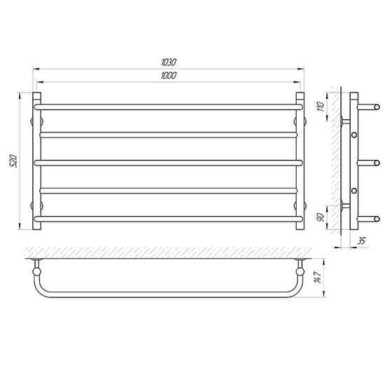 Водяна сушарка для рушників Laris Практик П5 1000x500 Київ