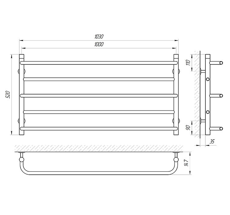 Водяна сушарка для рушників Laris Практик П5 1000x500 Київ - фото 6