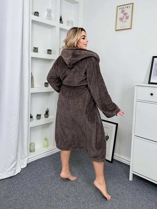 Жіночий теплий домашній махровий халат двостороння махра Шоколад, 48/52 Одеса - фото 2
