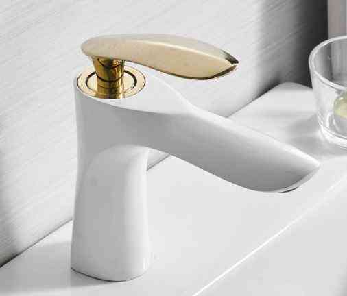 Смеситель для умывальника однорычажный кран горизонтальный монтаж WanFan для ванны Белый-золото Каменец-Подольский