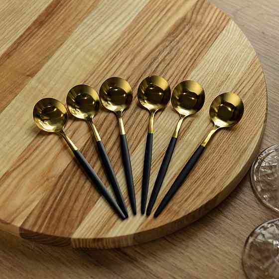 Yiwu Набір чайних ложок 6 штук чайні ложки з нержавіючої сталі 12.9 см Чорний з золотом HP-20-5 Київ