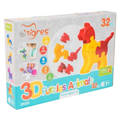 Развивающая игрушка Tigres 3D пазлы Животные - 4 шт, 32 элемента (39355) Винница - изображение 3
