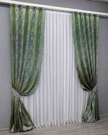 Комплект готових штор VR-Textil Мармур Al-9 № 1635ш Зелений з бірюзовим 150х290 см 2 шт (33-0479) Київ