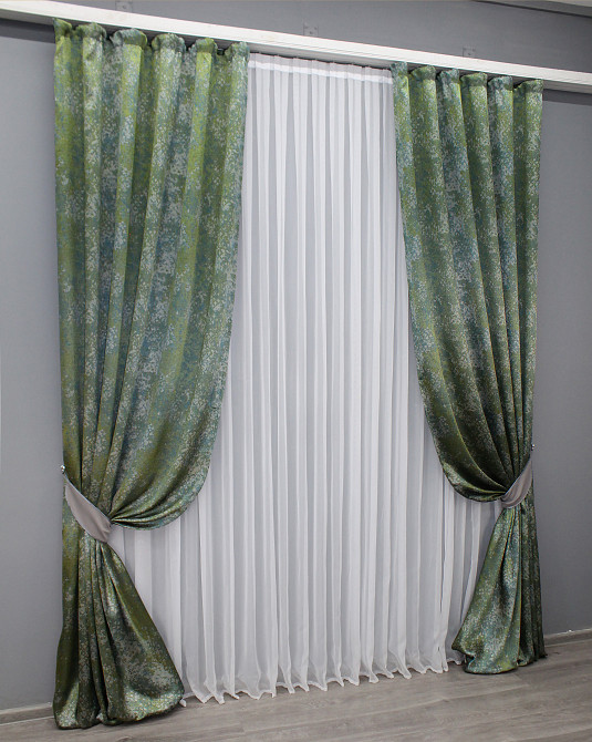 Комплект готових штор VR-Textil Мармур Al-9 № 1635ш Зелений з бірюзовим 150х290 см 2 шт (33-0479) Київ - фото 3
