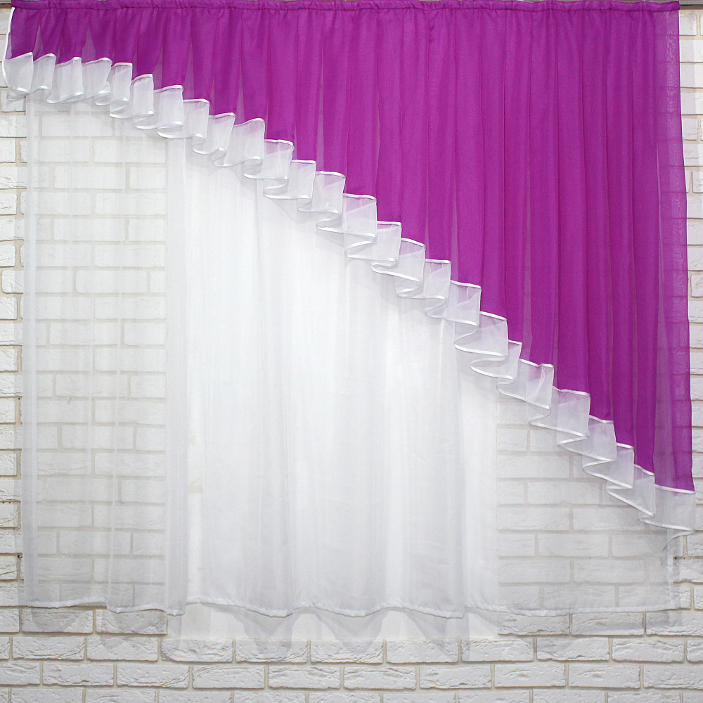 Кухонний комплект VR-Textil № 062к шторка з ламбрекеном фуксія з білим 200х170 см (50-281) Київ - фото 3