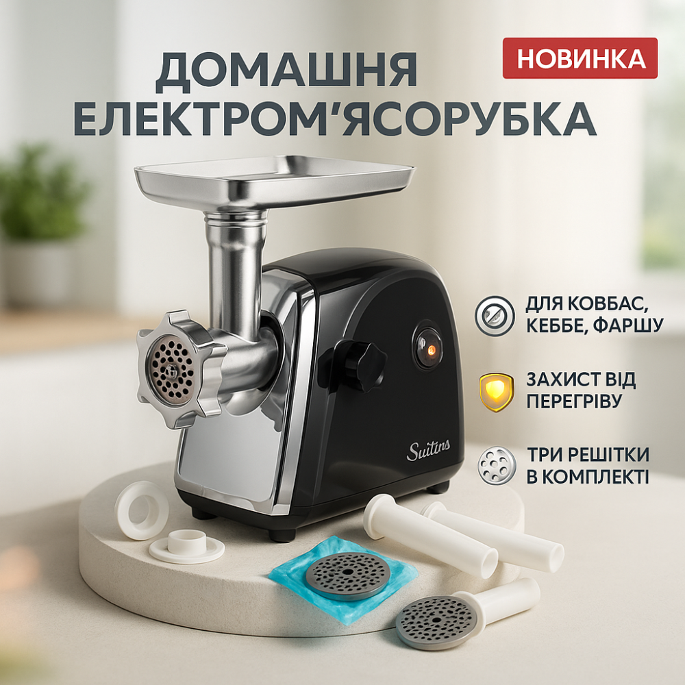 Мощная бытовая электромясорубка для дома Suntera SMG-5418B 1800 Вт, Бытовая мясорубка Помощница UQ-96 Львов - изображение 17