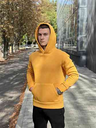 Тепле чоловіче худі на флісі з капюшоном жовте Pobedov 008 ЗИМА Київ