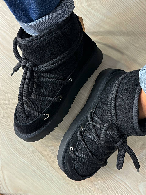 Угги женские Hengji 52-1 замшевые сноубутсы с мехом тедди на высокой подошве черные, 36, 23 см Киев - изображение 8